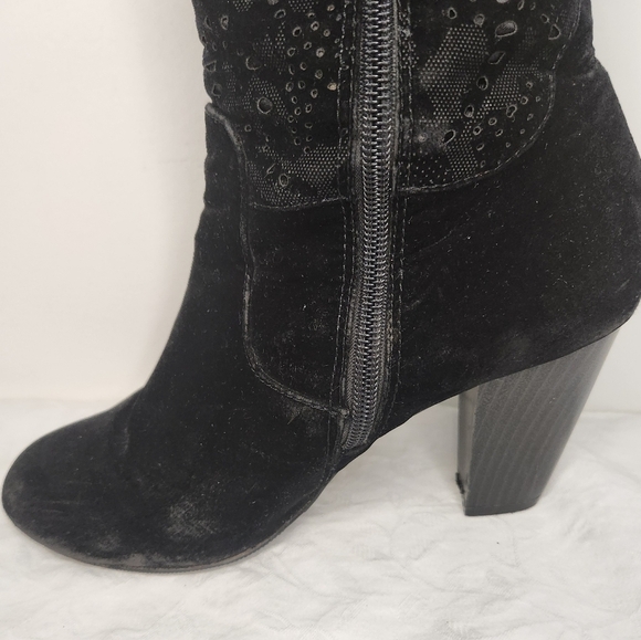 Black Velvet Lace High Heel Boots - Picture 13 of 15